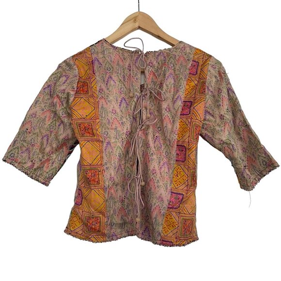 Chan Luu Womens Medium Embroidered Blouse Mirrored Beaded Multi-Color Bohemian - Picture 2 of 14